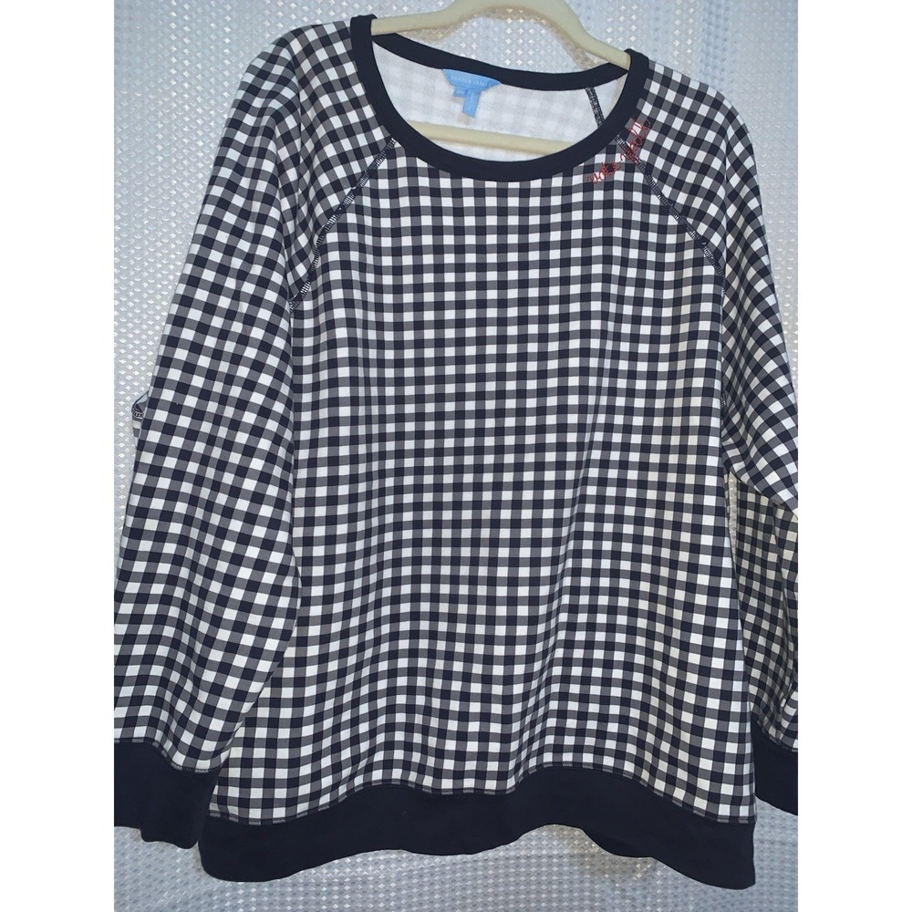 Draper James Womens 2x Blue White Checks Vote Y'all Pullover‎ Top